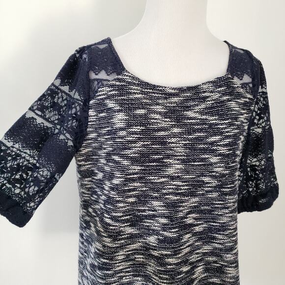 Anthropologie Postmark Patel Tweed Lace Sleeve Shirt Navy Women Medium - Picture 5 of 10